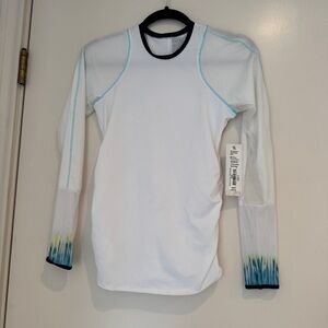 NWT Lucky in Love White long sleeve with Navy Trim and Aqua Stitching